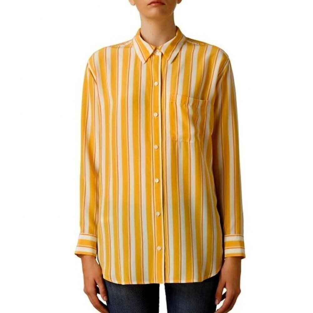NWT Equipment Modest XS Daddy Blouse Shirt Top Silk Button Work Yellow White
